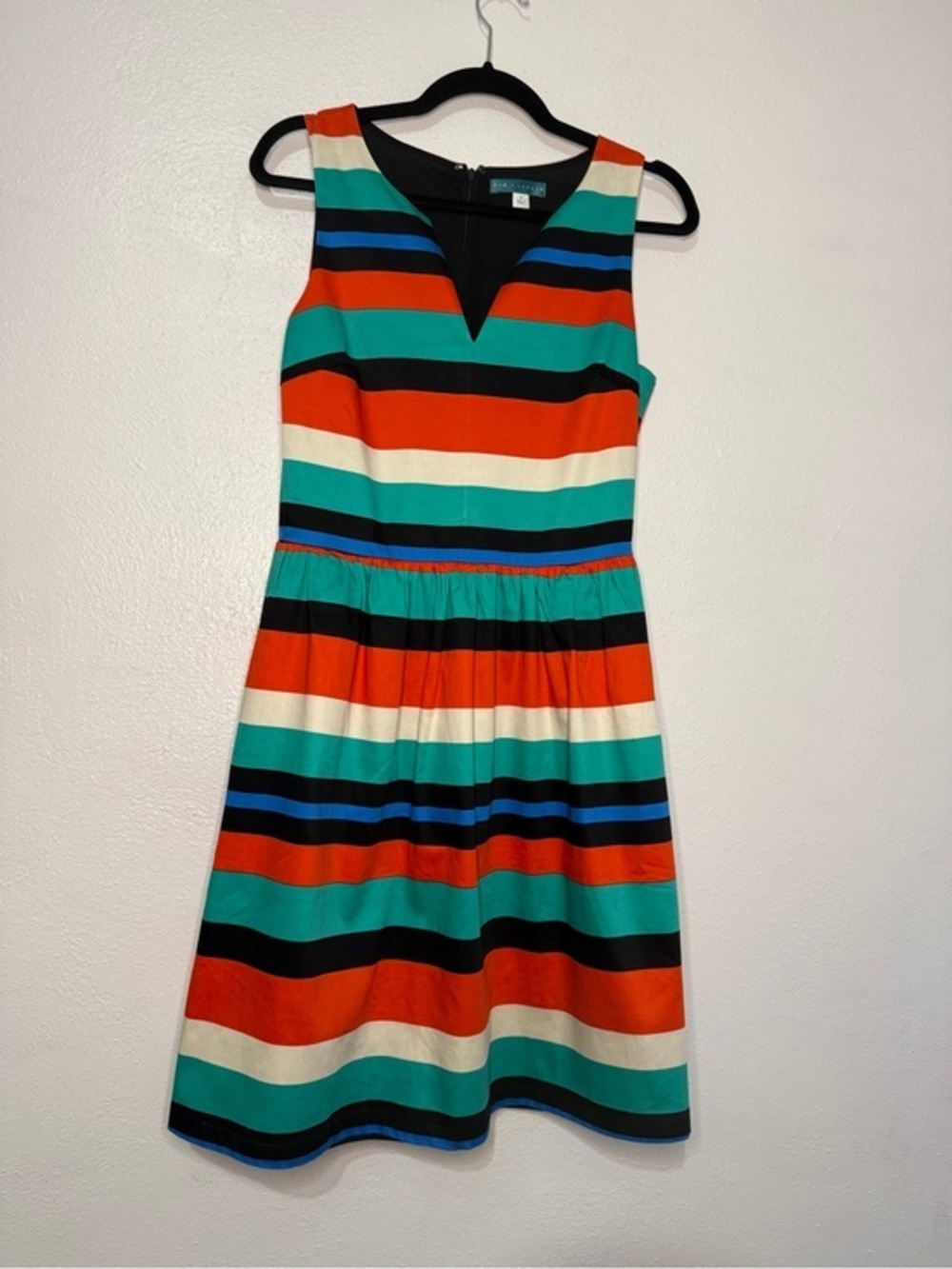 Pim + Larkin Colorful Striped V-Neck Sleeveless A-Line Dress. Sz M.